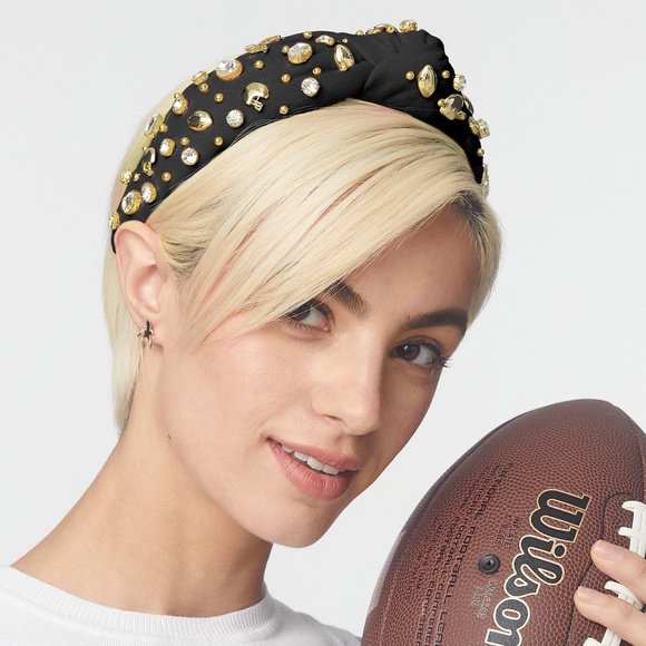 Lele sadoughi Game Day Football Knotted Headband Jet Black Embellished  NWT - Picture 2 of 6